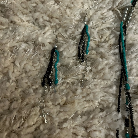 Turquoise & Black Crosses Necklace & Earrings Set - Picture 2 of 6
